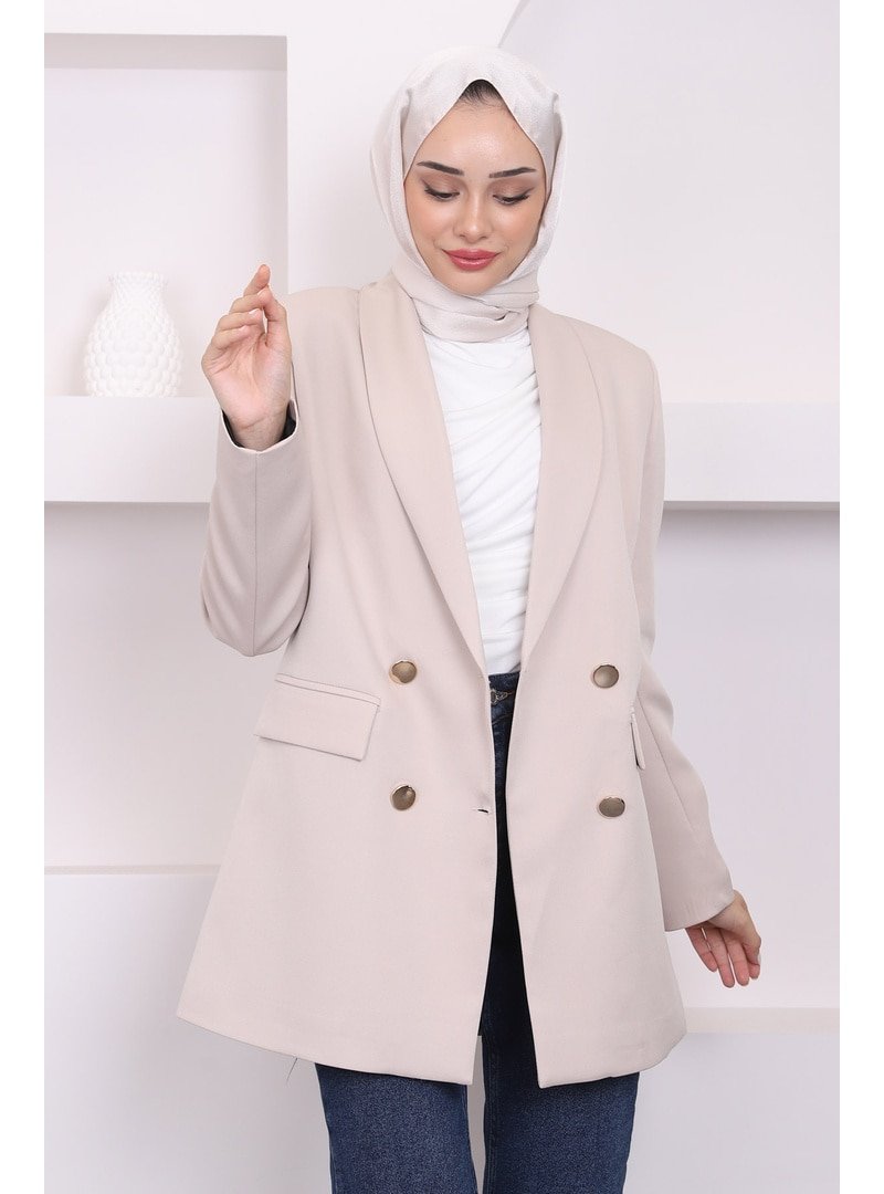 İmaj Butik Bej Kravuze Yaka Blazer Ceket