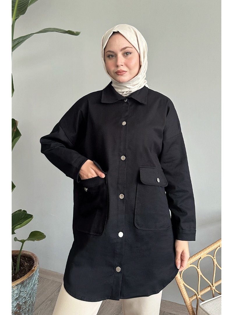 InStyle Oversize Gabardin Siyah Ceket