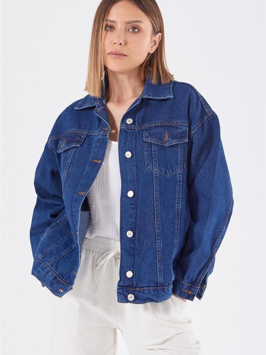 Hooopstore Basic Oversize Fit Mavi Jean Ceket