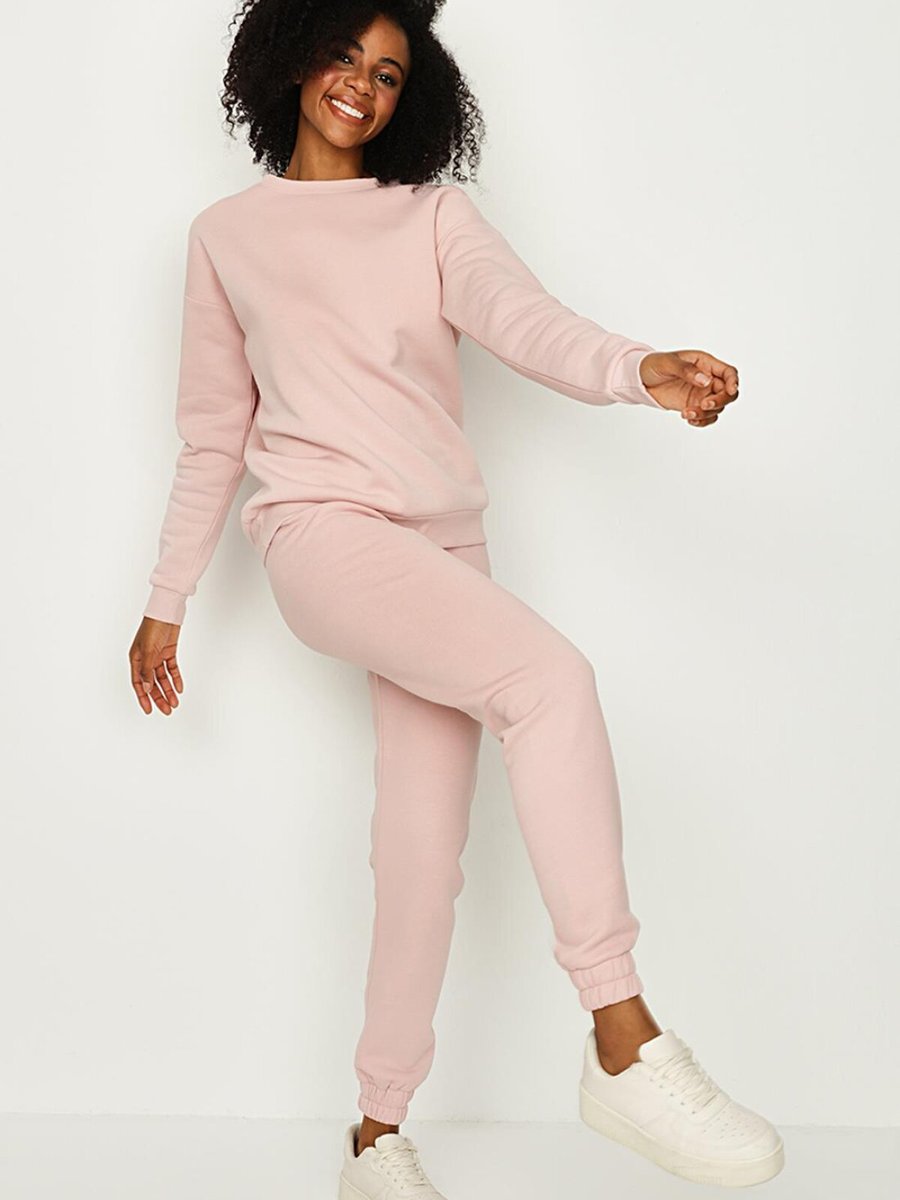 Select Moda Pembe Basic Jogger Kalın İçi Polarlı Örme Eşofman Altı