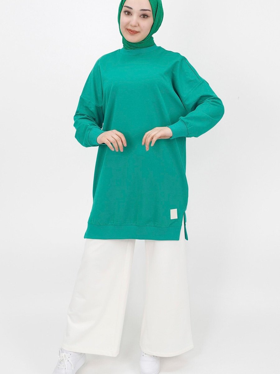 Puane Yeşil 2ip Kumaş Basic Sweatshirt