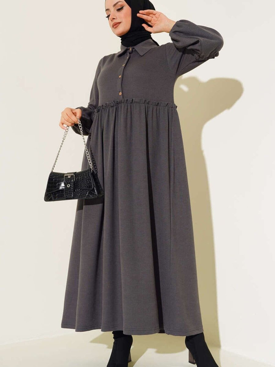 Trend Marfa Gri Oversize Elbise