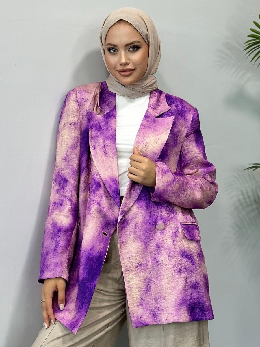 Haza Moda Desenli Blazer Ceket Mor