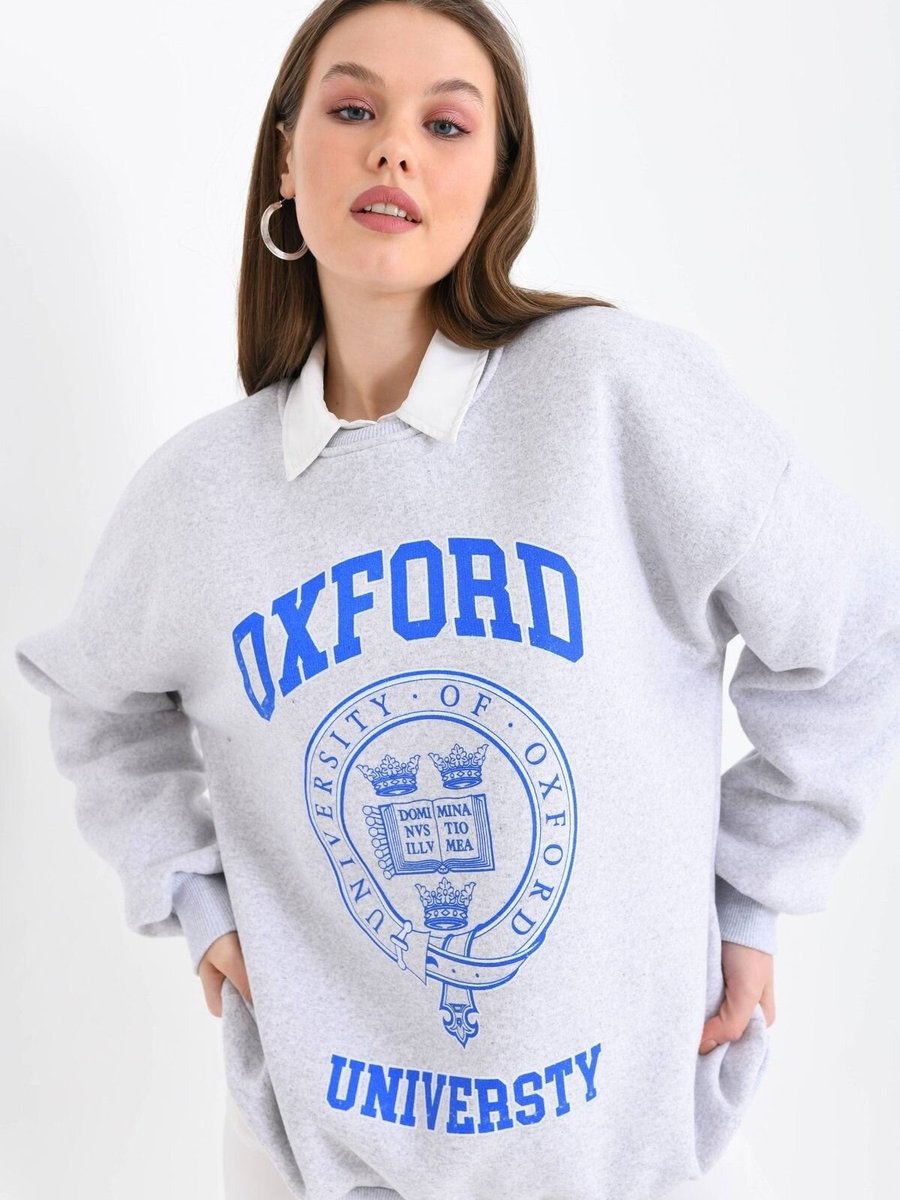 VOLT CLOTHİNG Gri Oxford Baskılı 3iplik Sweatshirt