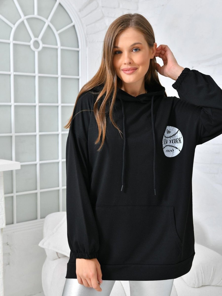 VOLT CLOTHİNG Siyah Newyork Baskılı Cepli Sweatshirt