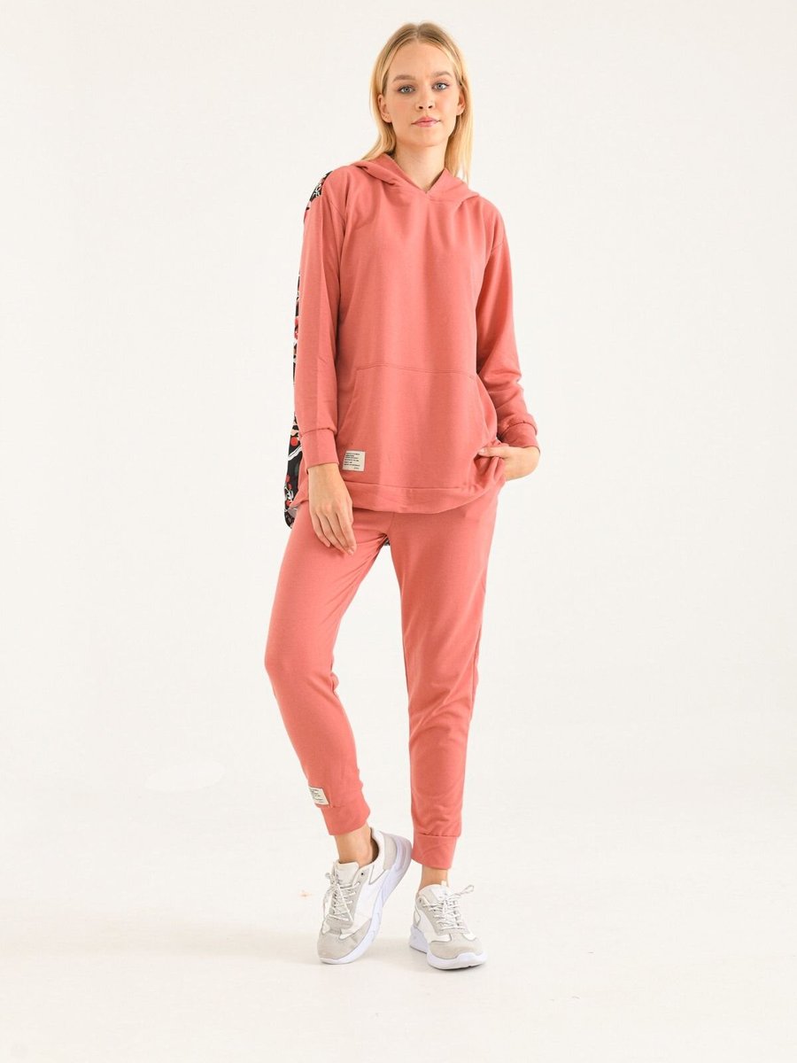 VOLT CLOTHİNG Pembe Sırt Baskı Detay Kapüşonlu Sweat Takım