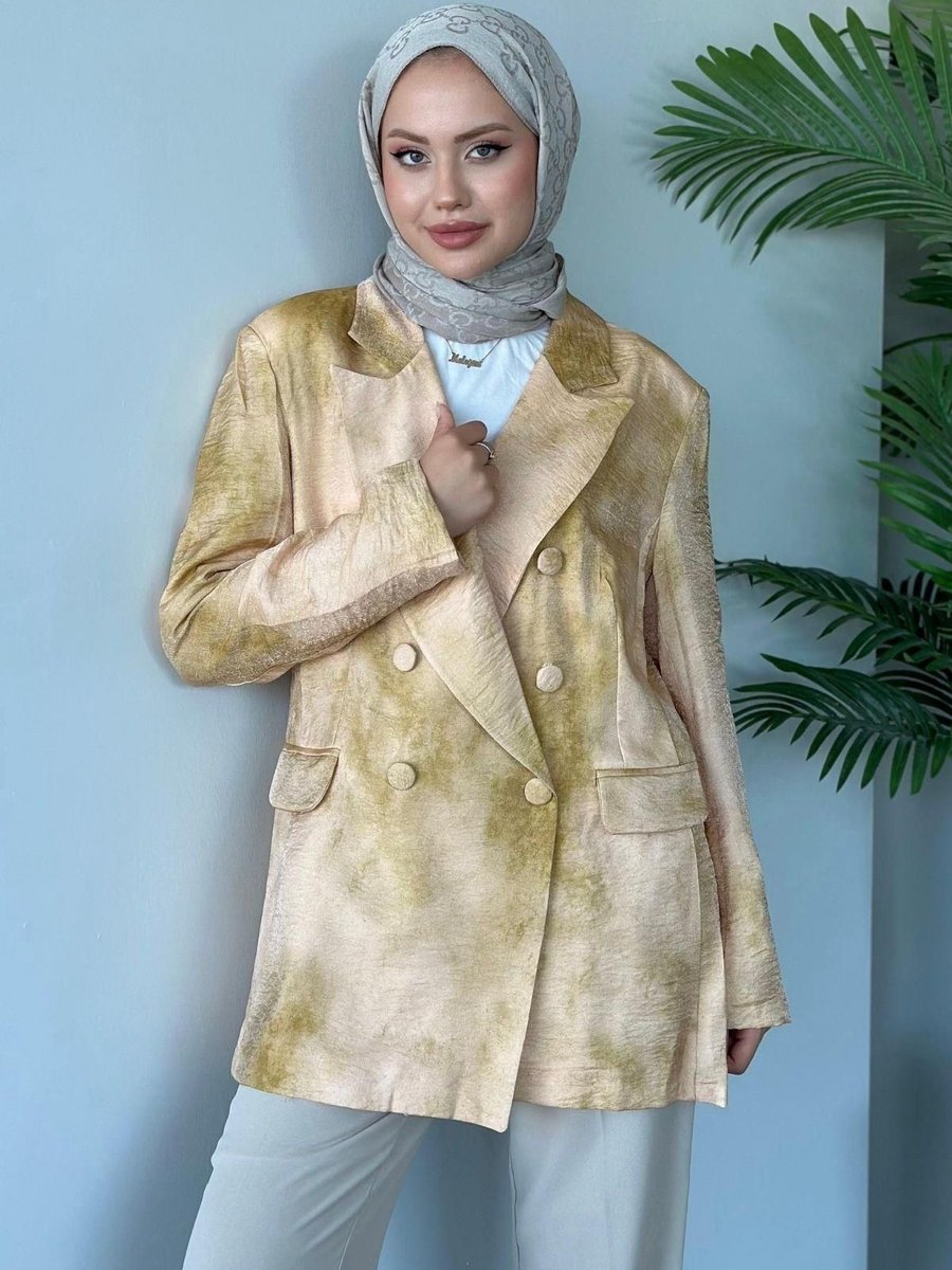 Haza Moda Desenli Blazer Ceket Sarı