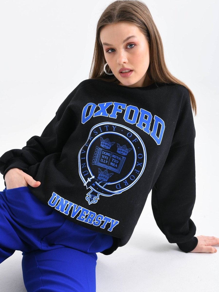 VOLT CLOTHİNG Siyah Oxford Baskılı 3iplik Sweatshirt