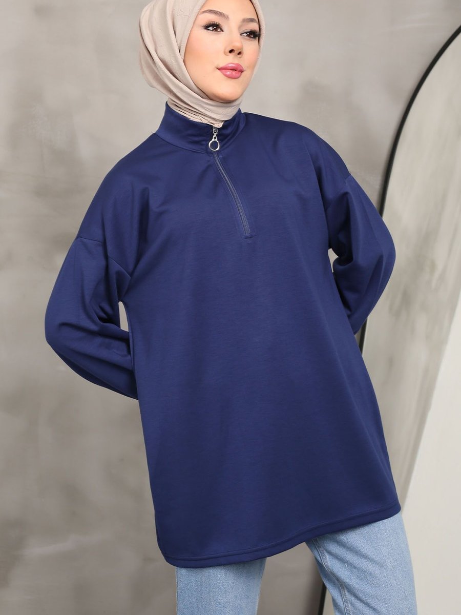 İmajbutik İndigo Yaka Fermuarlı Oysho Sweatshirt