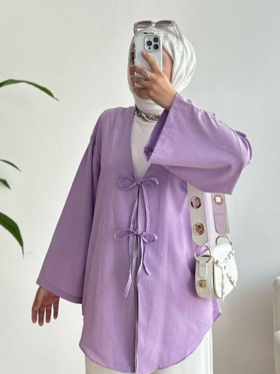 Nergis Neva Butik Lila Önü Baglamalı Kimono Tunik