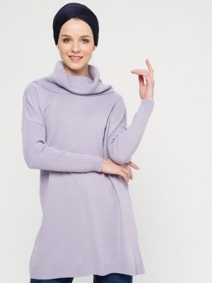 Seyhan Fashion Lila Boğazlı Yaka Tunik